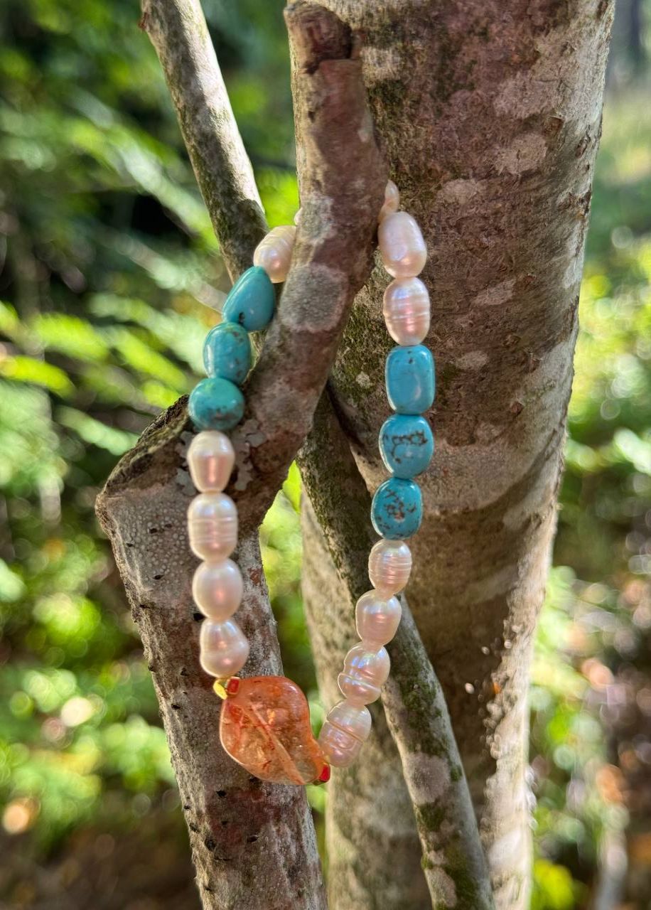 Coastal Radiance Pearl, Turquoise, and Citrine Bracelet